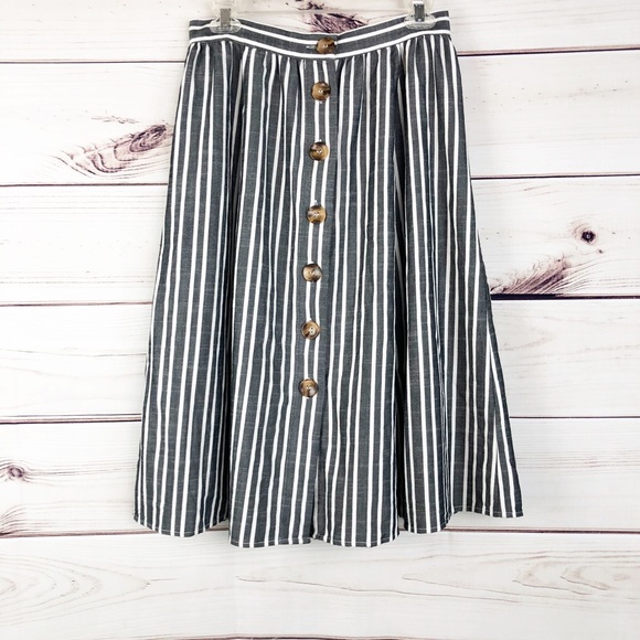 SK50 Miami striped button front a-line skirt - Picture 2 of 5